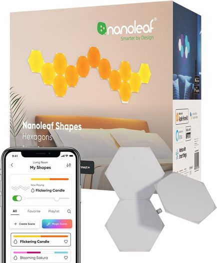 Shapes Hexagon Expansion Pack, 3 LED Smart Light Panels - Dimmable & Modular Wi-Fi Wall Mood Lights, Works with Alexa Google Assistant Apple Homekit, for House Room Decor or Desk