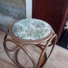 Mid Century Bentwood Embroidered Footstool