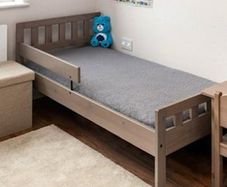IKEA Wooden Toddler Bed with Guard Rail & Mattress - Grey/Brown