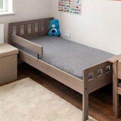 IKEA Wooden Toddler Bed with Guard Rail & Mattress - Grey/Brown
