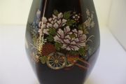 SALE! Vintage Oriental Black Vase with Gilded Floral decoration, signed