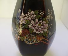 SALE! Vintage Oriental Black Vase with Gilded Floral decoration, signed