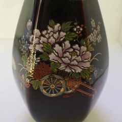 SALE! Vintage Oriental Black Vase with Gilded Floral decoration, signed