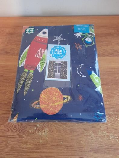 Bedlam Supersonic Rockets Blue Glow in the Dark Curtains 66" x 72" New