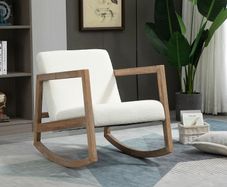 Rocking Chair with Wooden Frame Upholstered Relax Chair Armchair Lounge with Padded Seat Rubberwood Cream White 60 x 81 x 71 cm