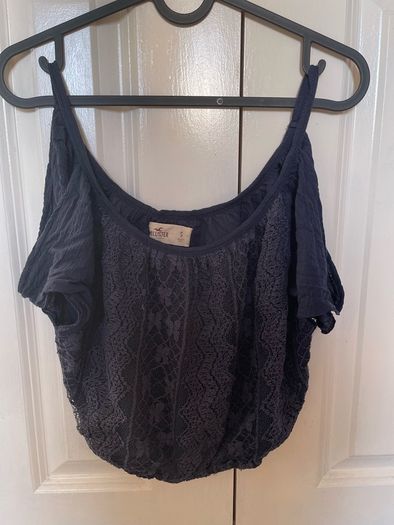 Hollister Women's Blue Lace Overlay Strappy Cold Shoulder Crop Top Size S