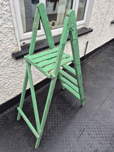 Vintage folding 4 step  painted solid wooden ladder