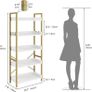 Bookcase 5 Tiers, Floor Standing Book Shelf, Wooden Shelf and Stable Steel Frame Shelving Units with 4 Hooks Industrial Storage Shelf for Living Room, Home Office, Gold Bookshelf Image 2