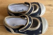 SEED Heritage toddler navy &amp; gold star Mary Jane canvas trainers peach/orange Sunset Glow Sz UK3/EU 19 EUC