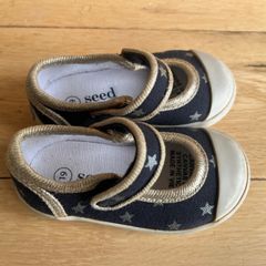 SEED Heritage toddler navy & gold star Mary Jane canvas trainers peach/orange Sunset Glow Sz UK3/EU 19 EUC