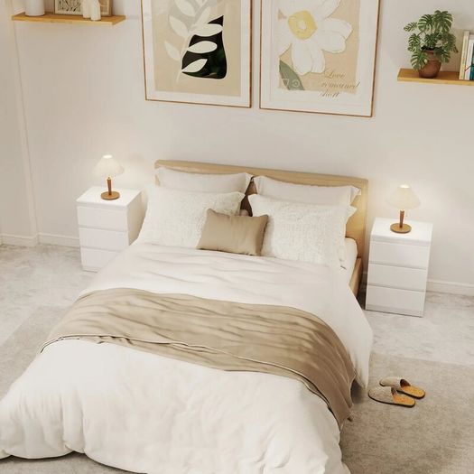 Nightstand, Set of 2 Side Tables with 3 Drawers, Bedside Cabinet, Nightstand for Bedroom, Living Room, 40 x 30 x 59.5 cm, White
