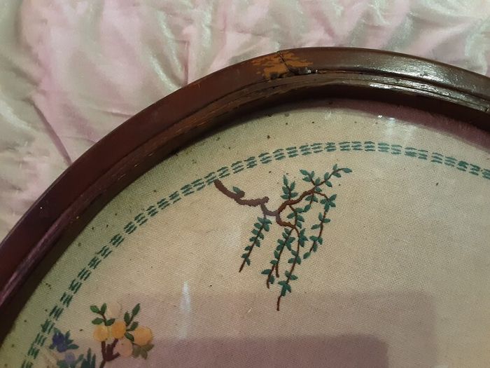 vintage mahogany embroidered tray