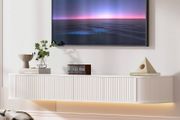 Floating TV Stand Unit with RGB LED Light - 140CM Wall Mounted TV Cabinet with Upgraded Storage &amp; Rounded Edges, Modern TV Media Console for 43-55 Inch TVs