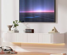 Floating TV Stand Unit with RGB LED Light - 140CM Wall Mounted TV Cabinet with Upgraded Storage & Rounded Edges, Modern TV Media Console for 43-55 Inch TVs