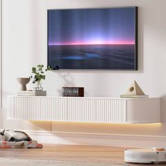 Floating TV Stand Unit with RGB LED Light - 140CM Wall Mounted TV Cabinet with Upgraded Storage & Rounded Edges, Modern TV Media Console for 43-55 Inch TVs