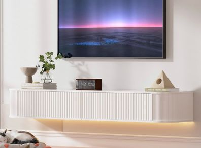 Floating TV Stand Unit with RGB LED Light - 140CM Wall Mounted TV Cabinet with Upgraded Storage & Rounded Edges, Modern TV Media Console for 43-55 Inch TVs