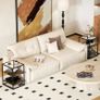 2-Piece Side Table Set with Glass Top, 3-Tier Design, Metal Frame, for Living Room, Bedroom, Brown Image 2