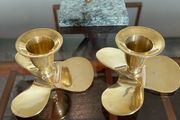 Pair of Vintage Handcrafted Brass Propeller Candle Holders