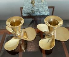 Pair of Vintage Handcrafted Brass Propeller Candle Holders