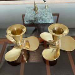 Pair of Vintage Handcrafted Brass Propeller Candle Holders