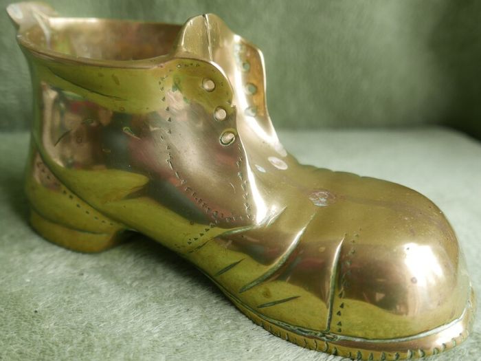Vintage Large Brass Boot, Very Heavy, Solid Brass, Vintage Brass Ornament