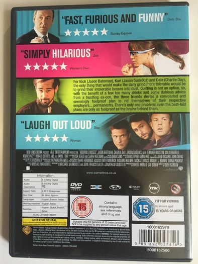 Horrible Bosses [2011] Jason Bateman, Charlie Day, Jason Sudeikis, Jennifer Aniston, Colin Farrell, Kevin Spacey, Donald Sutherland, & Jamie Foxx [Movie DVD]