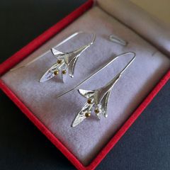 Fuchsia Flower Earrings Silver and Gold Tone Floral Drops Dangle Earrings