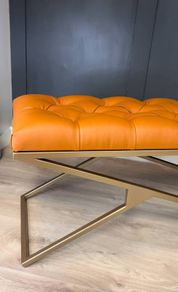 Eco Leather Bench  Gold Powder-Coated Metal,Heavy Duty