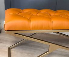 Eco Leather Bench  Gold Powder-Coated Metal,Heavy Duty