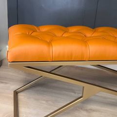 Eco Leather Bench  Gold Powder-Coated Metal,Heavy Duty