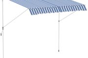 300 x 150cm Patio Adjustable Awning Floor- to-ceiling Retractable Shade,UV Protective - Blue and White