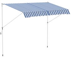 300 x 150cm Patio Adjustable Awning Floor- to-ceiling Retractable Shade,UV Protective - Blue and White