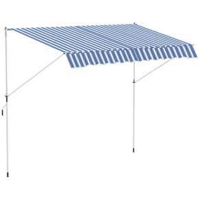 300 x 150cm Patio Adjustable Awning Floor- to-ceiling Retractable Shade,UV Protective - Blue and White