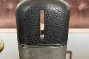 Edwardian Pewter Glass and Leather Gentlemans Hip Flask