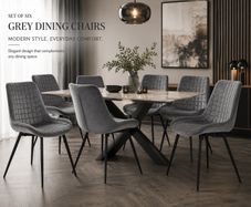 Set of 6 Grey Velvet Dining Chairs