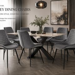 Set of 6 Grey Velvet Dining Chairs