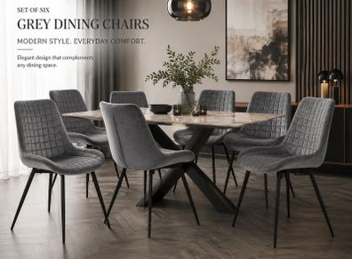 Set of 6 Grey Velvet Dining Chairs