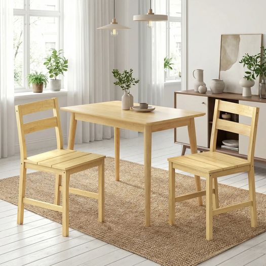 Set of 2 Bamboo Dining Chairs, Armless Kitchen Chairs with Slatted Seat, Natural Wood