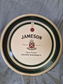 Vintage Authenthic Jameson Whiskey Sine Metu crest Pub Tray, Pub Memorabilia, Man Cave, and Irish Whiskey Tin Sign