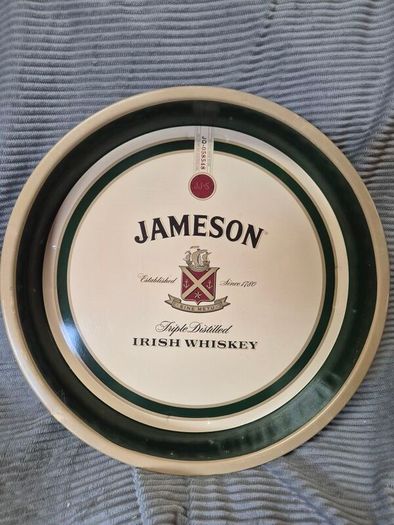 Vintage Authenthic Jameson Whiskey Sine Metu crest Pub Tray, Pub Memorabilia, Man Cave, and Irish Whiskey Tin Sign