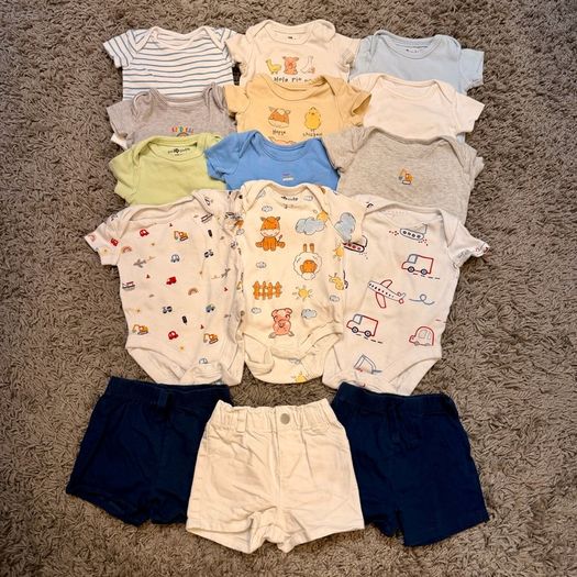 Bundle of 12 short sleeve body suits and 3 shorts