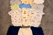 Bundle of 12 short sleeve body suits and 3 shorts