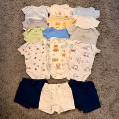 Bundle of 12 short sleeve body suits and 3 shorts