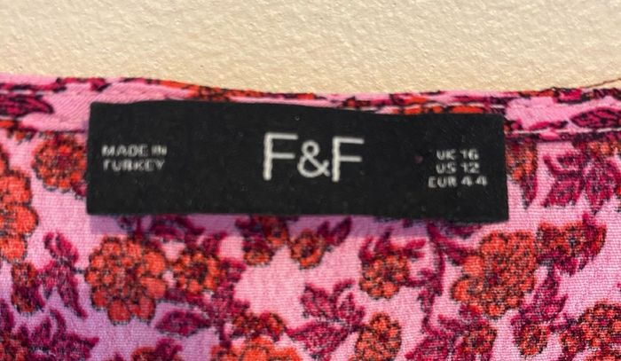 F&F Bright Hot Pink and Red Floral Ditsy Long Swing Midi Dress