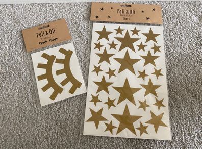 Set of Poli & Oli Wall Stickers in Gold - Stars and Sleepy eyes