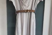 Gila Grunert Vintage Grey &amp; White Vertical Striped Midi Dress with Pockets Sz 12-14