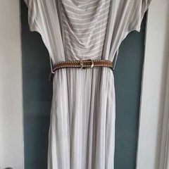 Gila Grunert Vintage Grey & White Vertical Striped Midi Dress with Pockets Sz 12-14