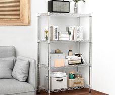 Height Adjustable Shelves,Heavy Duty Wire Pantry Shelving for Tool Sheds, Garage, and Storehouse,Metal,Chrome 4 tier,35 x 60 x 135.8 cm