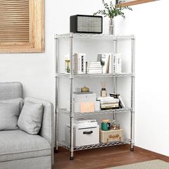 Height Adjustable Shelves,Heavy Duty Wire Pantry Shelving for Tool Sheds, Garage, and Storehouse,Metal,Chrome 4 tier,35 x 60 x 135.8 cm