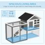 2 Tiers Rabbit Hutch and Run Wooden Guinea Pig Hutch Outdoor with Sliding Tray, Ramp, 122 x 62.6 x 92cm, Grey Image 3